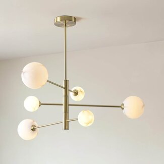Ceiling light Sest gold with marble-look bulbs, 6-light