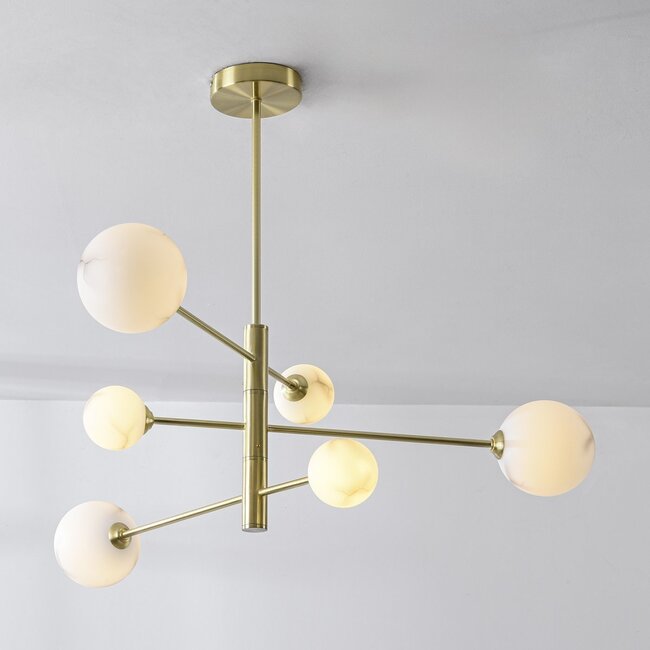 Sest ceiling lamp in Gold with marble-look bulbs, 6-light