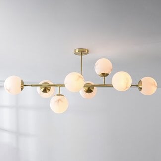 Designer ceiling light Osem gold with marble-effect spheres, 8-light