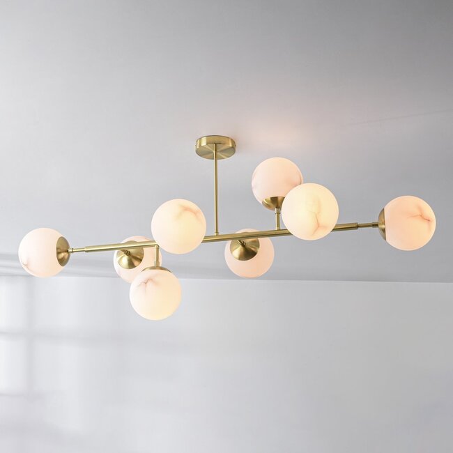 Designer ceiling light Osem gold with marble-effect spheres, 8-light