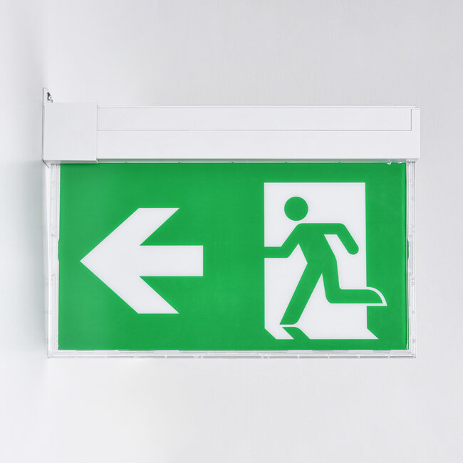 Surface-mounted emergency lighting, sideways wall mounting