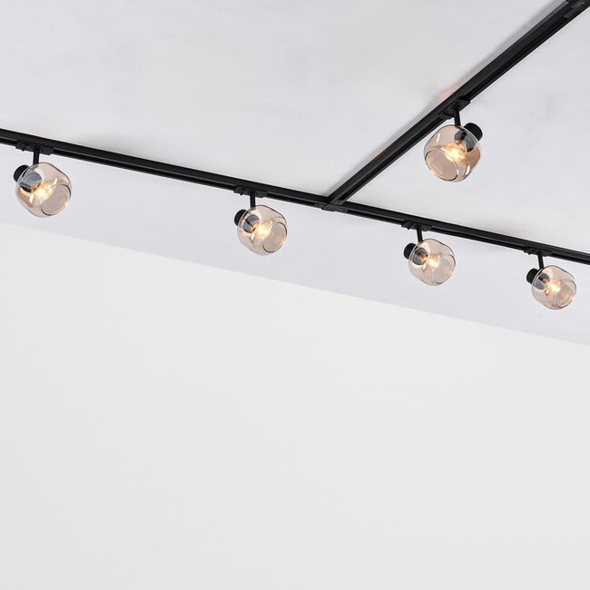 Modern 3-metre single-phase track lighting system with Juna amber spotlights - ceiling lights