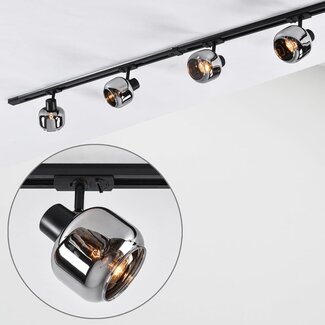 1-phase track system set of 1.5 metres with Juna spotlights, smoked glass