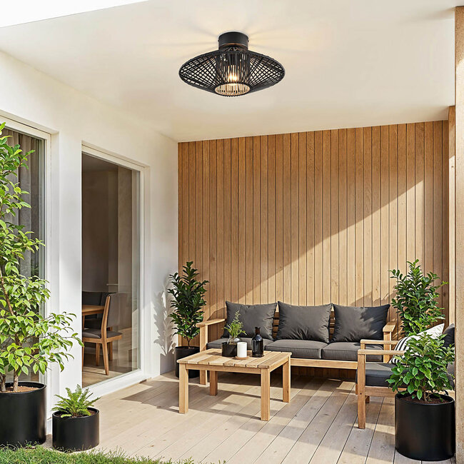 Black outdoor lamp Woven from braided rope