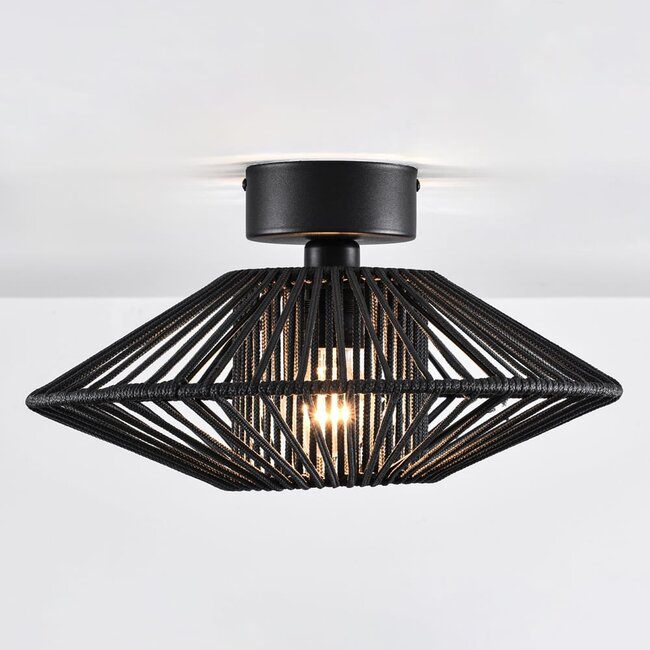 Black outdoor lamp Woven from braided rope