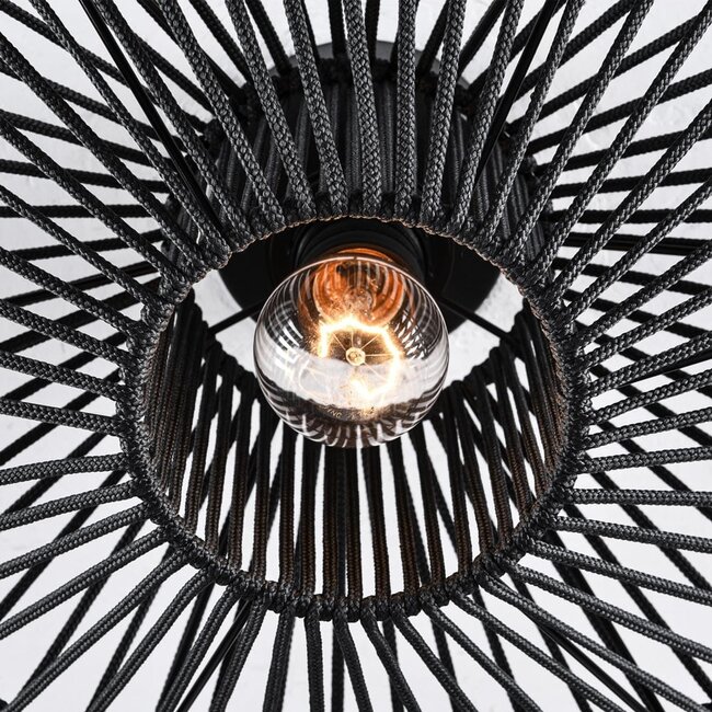 Black outdoor lamp Woven from braided rope