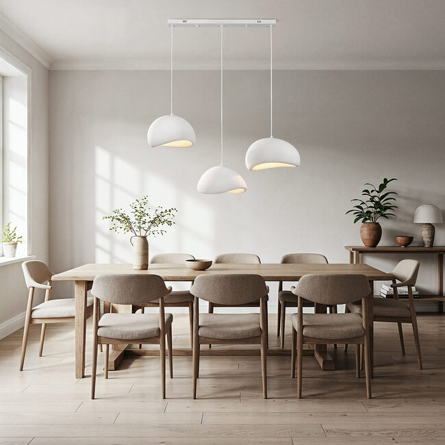3-light Wabi-Sabi pendant lamp Shibui with White Stone effect - 3 x 40 cm
