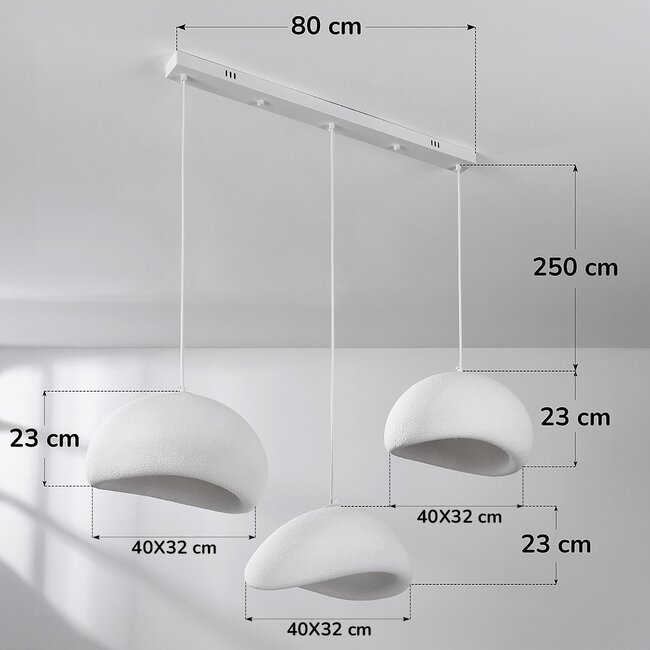 3-light Wabi-Sabi pendant lamp Shibui with White Stone effect - 3 x 40 cm