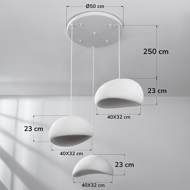 3-light Wabi-Sabi pendant lamp Ishi with White Stone effect - 3 x 40 cm