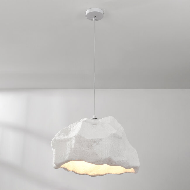Modern white pendant lamp with stone effect in Wabi-Sabi style - Nami, Ø52 cm