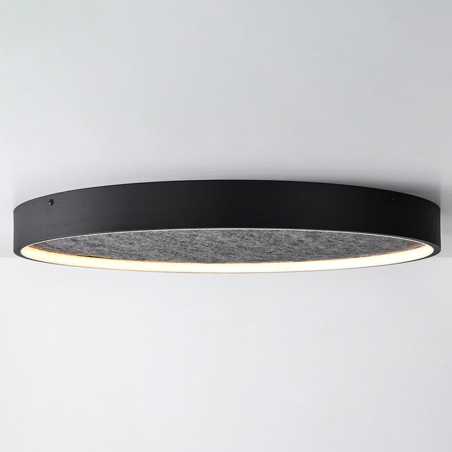 Cercul Black ceiling light with 3-step dimmable LEDs and grey stone effect, Ø60 cm, 29W