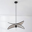 Designer pendant light Sapca, white linen with black accents