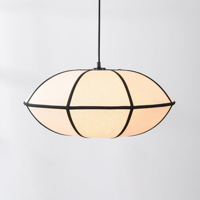 Minimalist linen pendant lamp Ovala - white with black accents