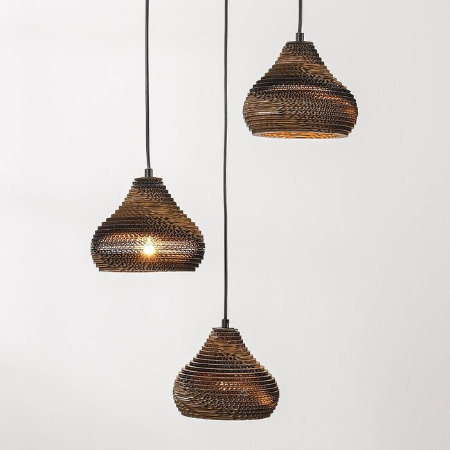 Modern cardboard pendant lamp Lumina, 3-light