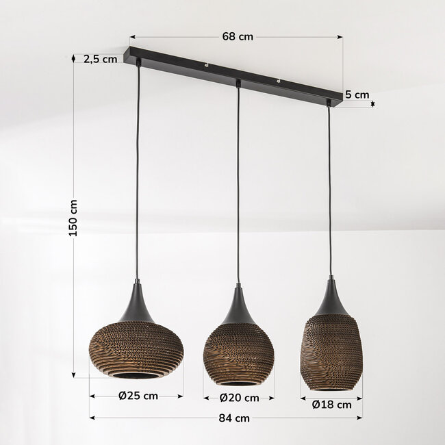 3-light cardboard pendant lamp Folia - black and brown