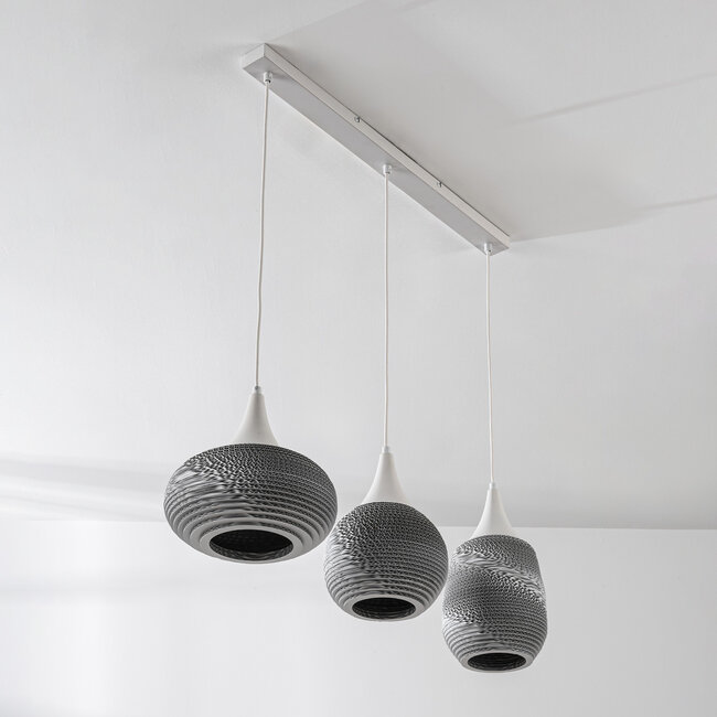Modern cardboard pendant lamp Folia, 3-light - White