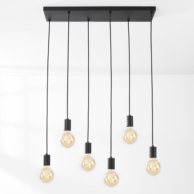 Industrial 6-light cord pendant Nivelle - black (excluding E27 bulbs)