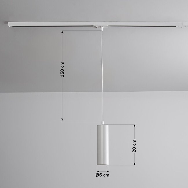 Tube pendant light 1-phase track Simon, white