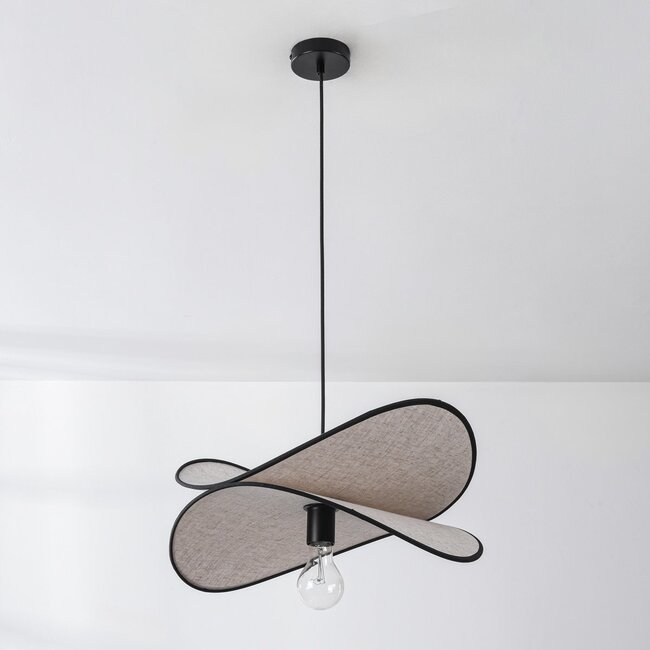 Sapca pendant lamp designer lighting, beige linen with black accents