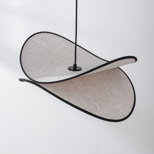 Sapca pendant lamp designer lighting, beige linen with black accents