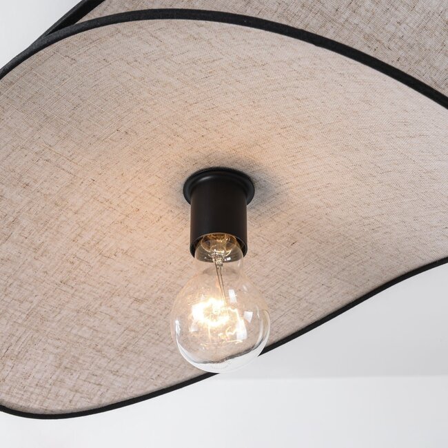 Designer pendant light Sapca, beige linen with black accents