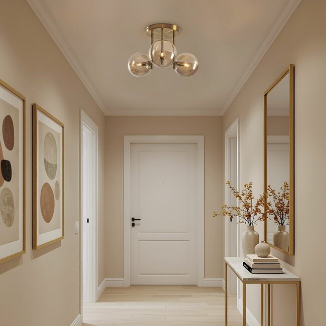 3-light ceiling lamp Elora brass with cognac glass