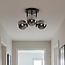 3-light Black ceiling lamp Elora with smoked glass