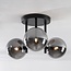 3-light Black ceiling lamp Elora with smoked glass