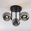 3-light Black ceiling lamp Elora with smoked glass
