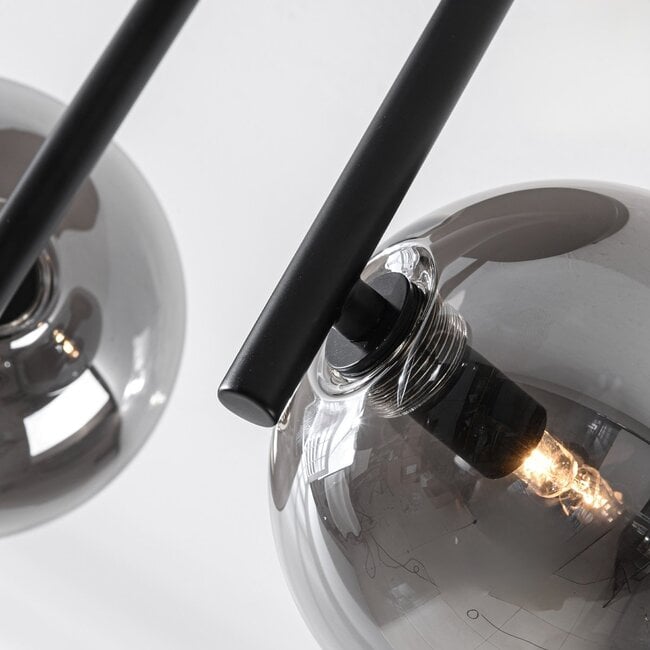 3-light Black ceiling lamp Elora with smoked glass