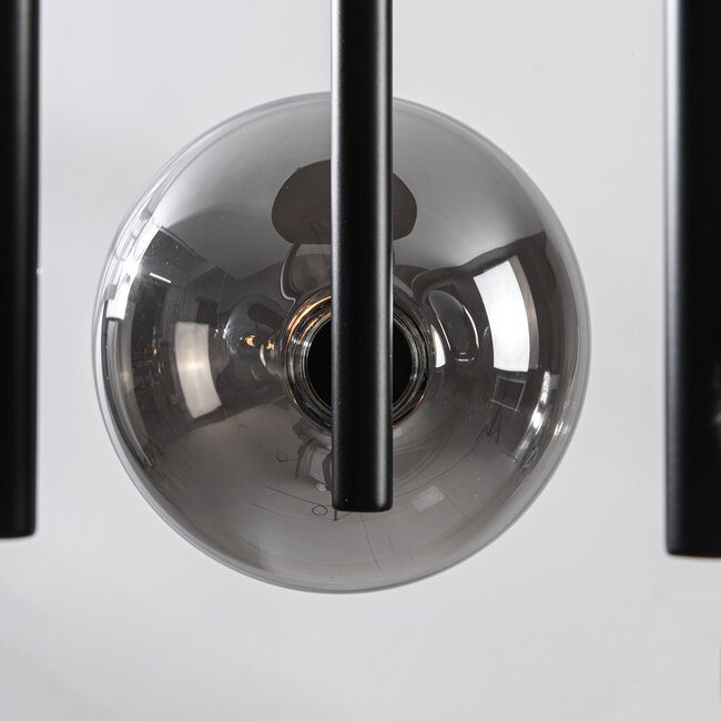 3-light Black ceiling lamp Elora with smoked glass