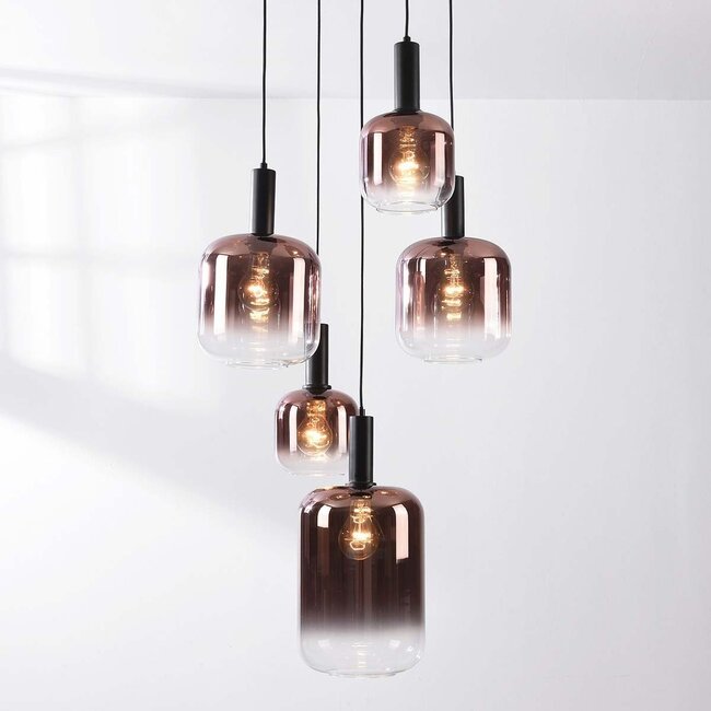 Rustique 5-light pendant light - black with dark brown glass