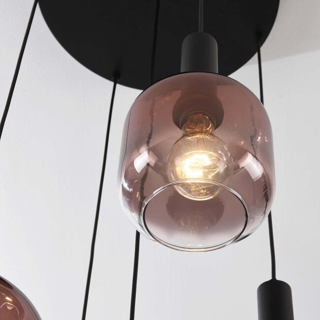 Pendant light Rustique 5-light with dark brown glass