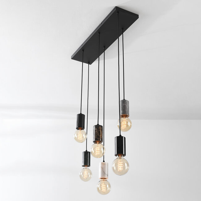 Industrial cord pendant Caverna 6-light with marble details (excluding E27 bulbs)