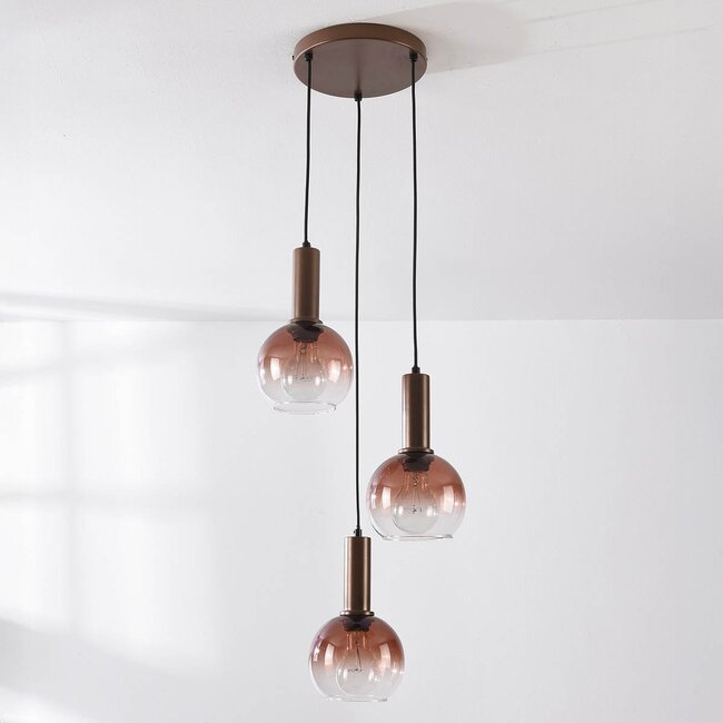 Dijon pendant lamp in brown with three glass spheres with ombre effect