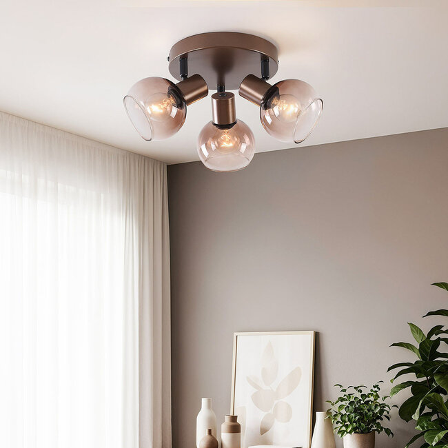 Terra ceiling light in brown with three glass globes