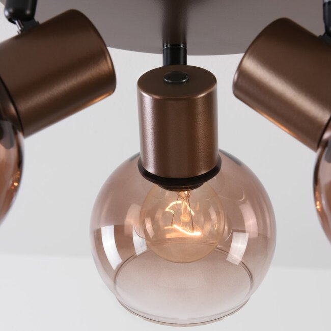 Ceiling light Terra in brown with three glass spheres