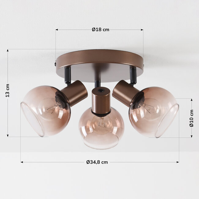 Ceiling light Terra in brown with three glass spheres
