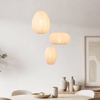 3-light Japandi pendant lamp with beige fabric lanterns - Fabrica