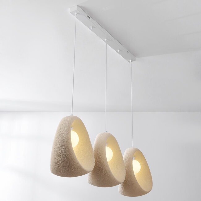 Contemporary Wabi-Sabi Akao pendant lamp with 3 light points, including light bulbs - sand beige