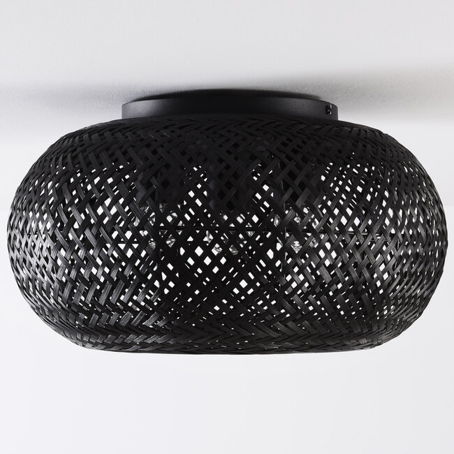Bamboo ceiling lamp Caia 3-light - black