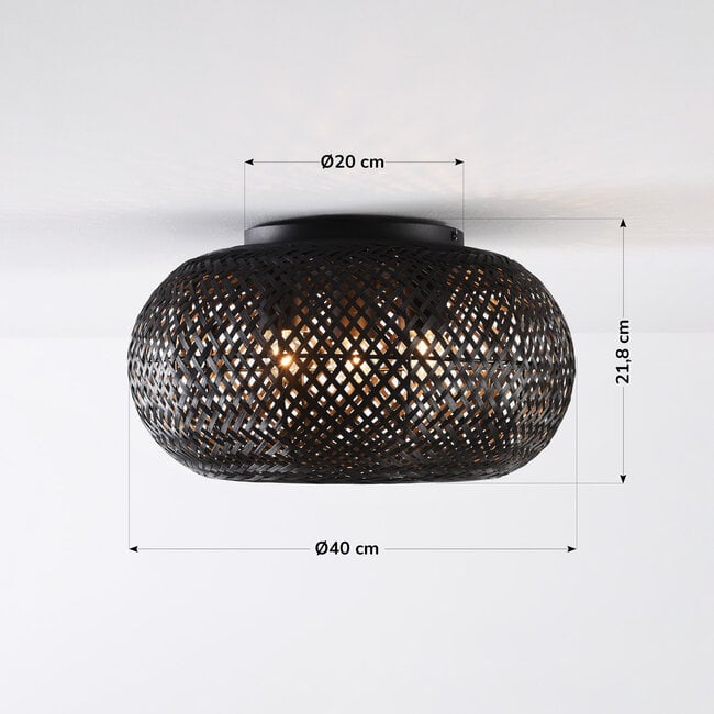 Bamboo ceiling lamp Caia 3-light - black