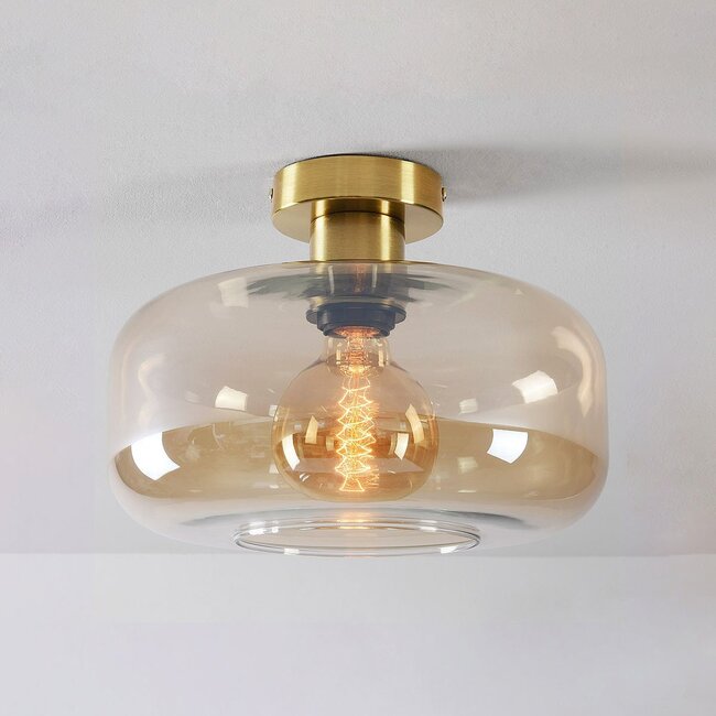 Ceiling lights Dome gold with amber glass