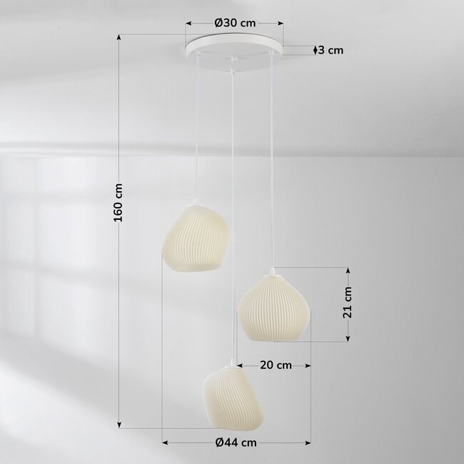 3-light pendant light Dayin 3D-printed - wavy design