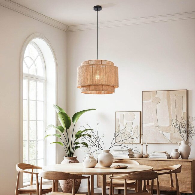 Natural Toki pendant lamp made from braided hemp rope