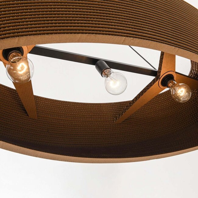 3-light pendant light Caryo in pressed paper fibre - black and natural