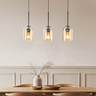 Designer pendant light Tovano 3-light with amber glass