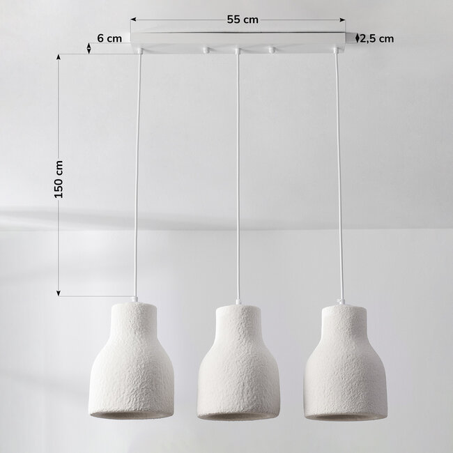 Wabi-Sabi Hikari pendant lamp with White stone effect, 3-light
