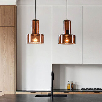 Pendant light Talph with brown glass, 2-light