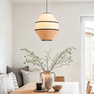 Japandi Seil pendant lamp with natural textile shade and braided rope